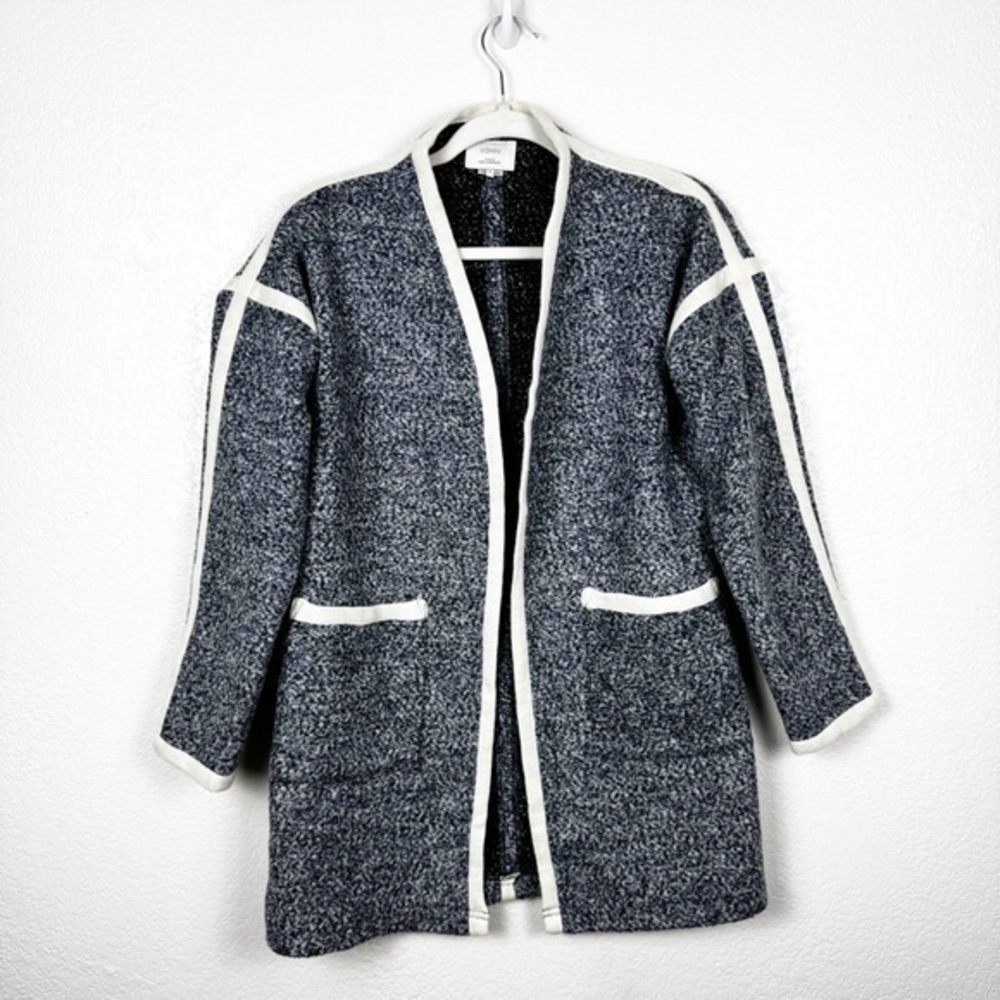 Numph Cardigan Coat Blue Marled White Piping Wool Blend Size Small